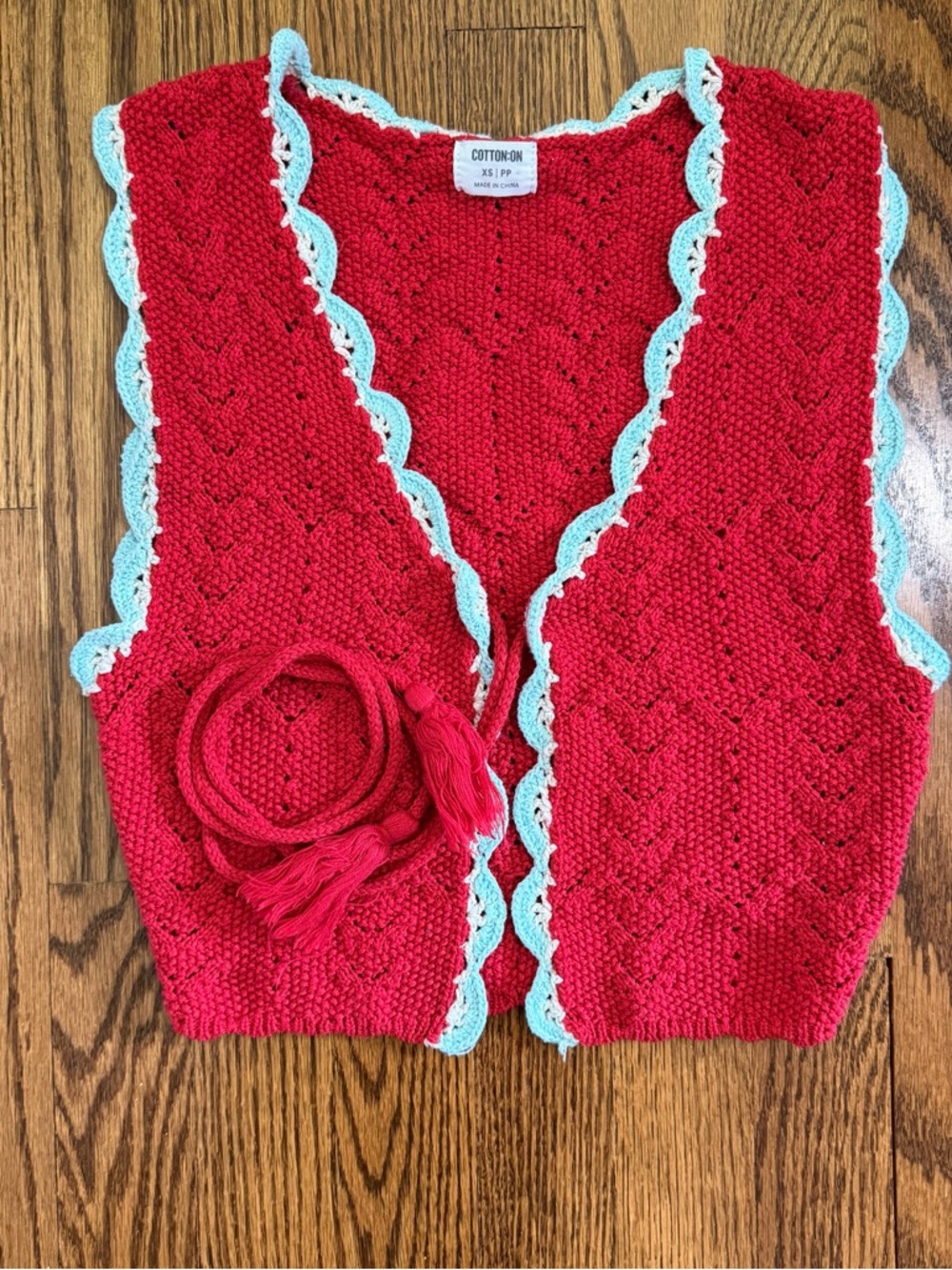 Cotton On Women’s Red Crochet Vest Tie Front Vest Size XS